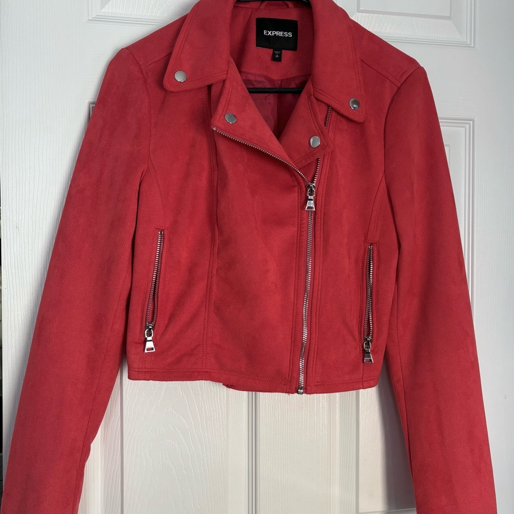 Express Women's Red Faux-Suede Moto Jacket